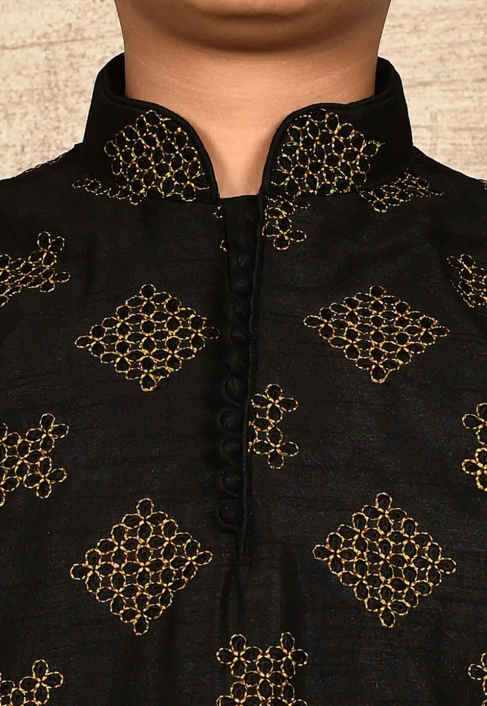 Embroidered Dupion Silk Kurta in Black