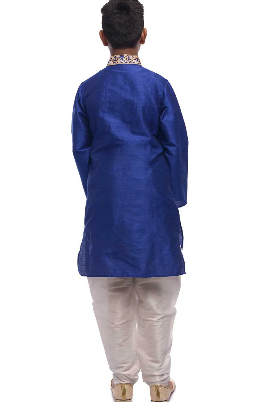 Embroidered Dupion Silk Kurta Set in Royal Blue