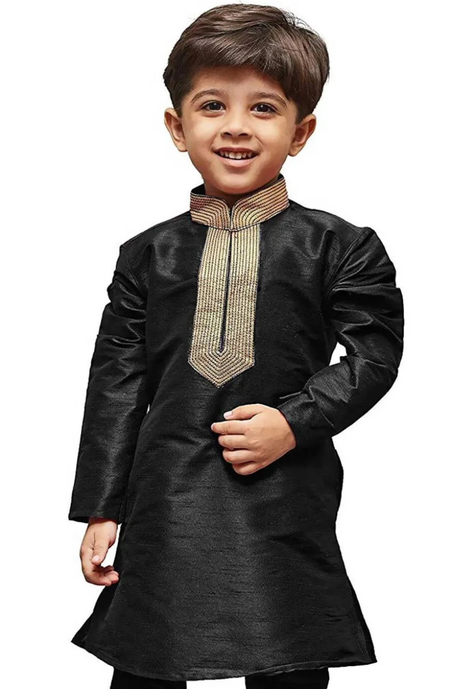 Embroidered Dupion Silk Kurta in Black