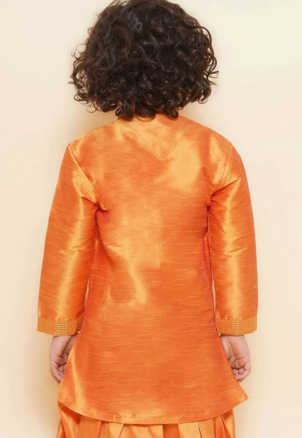 Embroidered Dupion Silk Kurta in Orange
