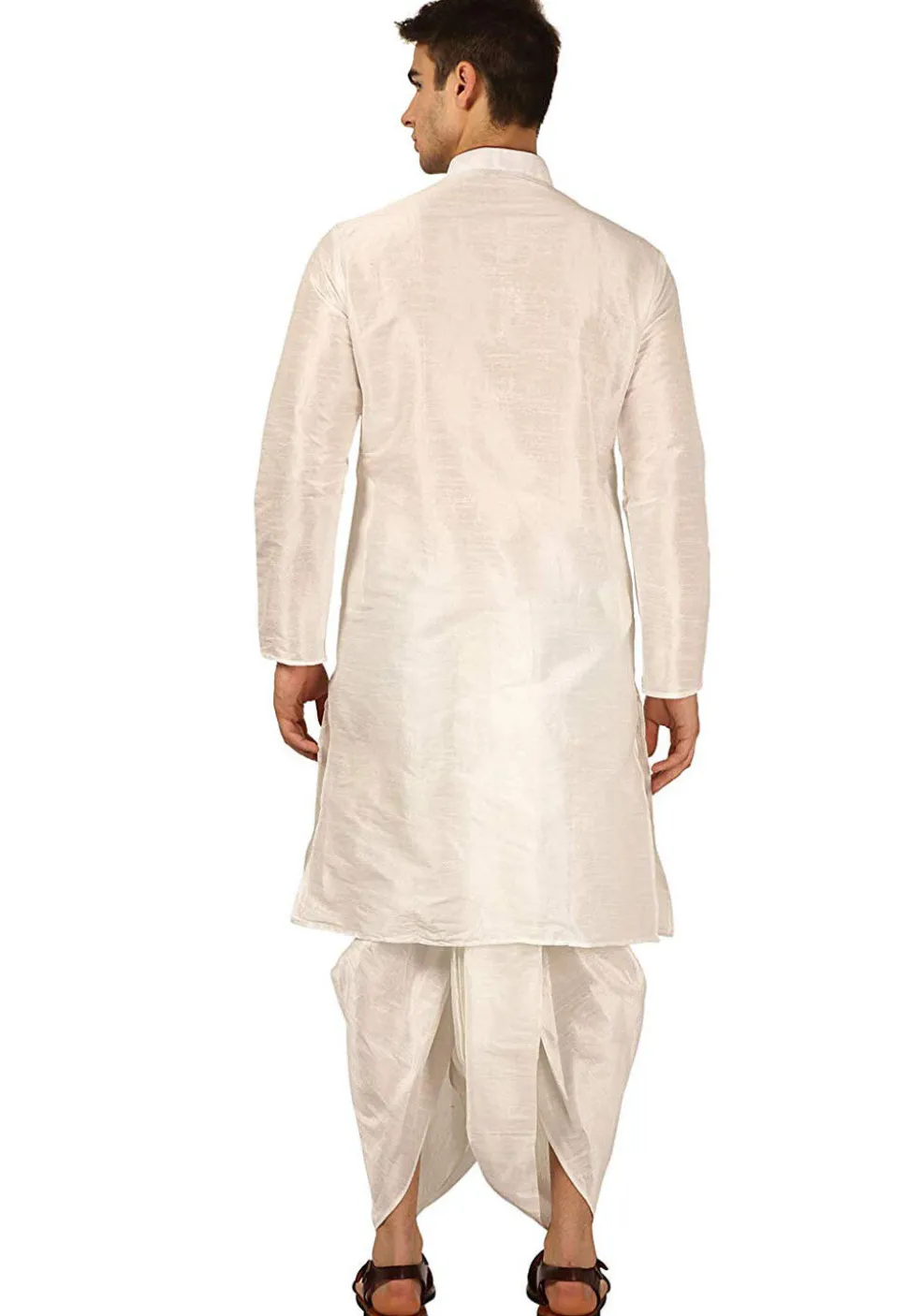 Embroidered Dupion Silk Kurta Set in Off White