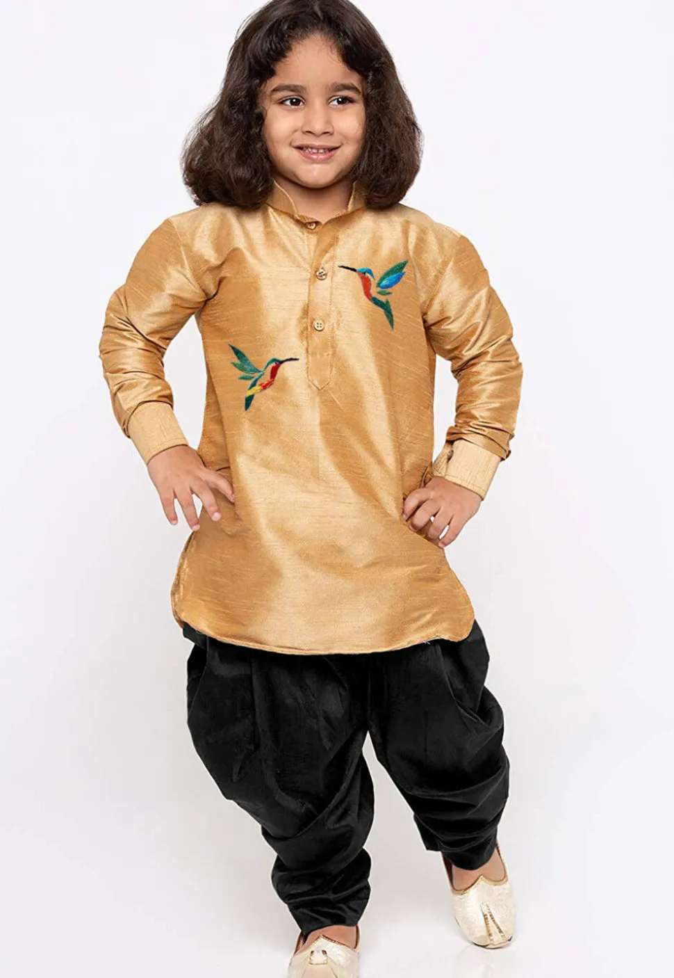 Embroidered Dupion Silk Kurta Set in Beige