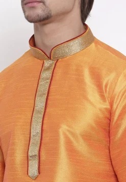 Embroidered Dupion Silk Kurta in Orange