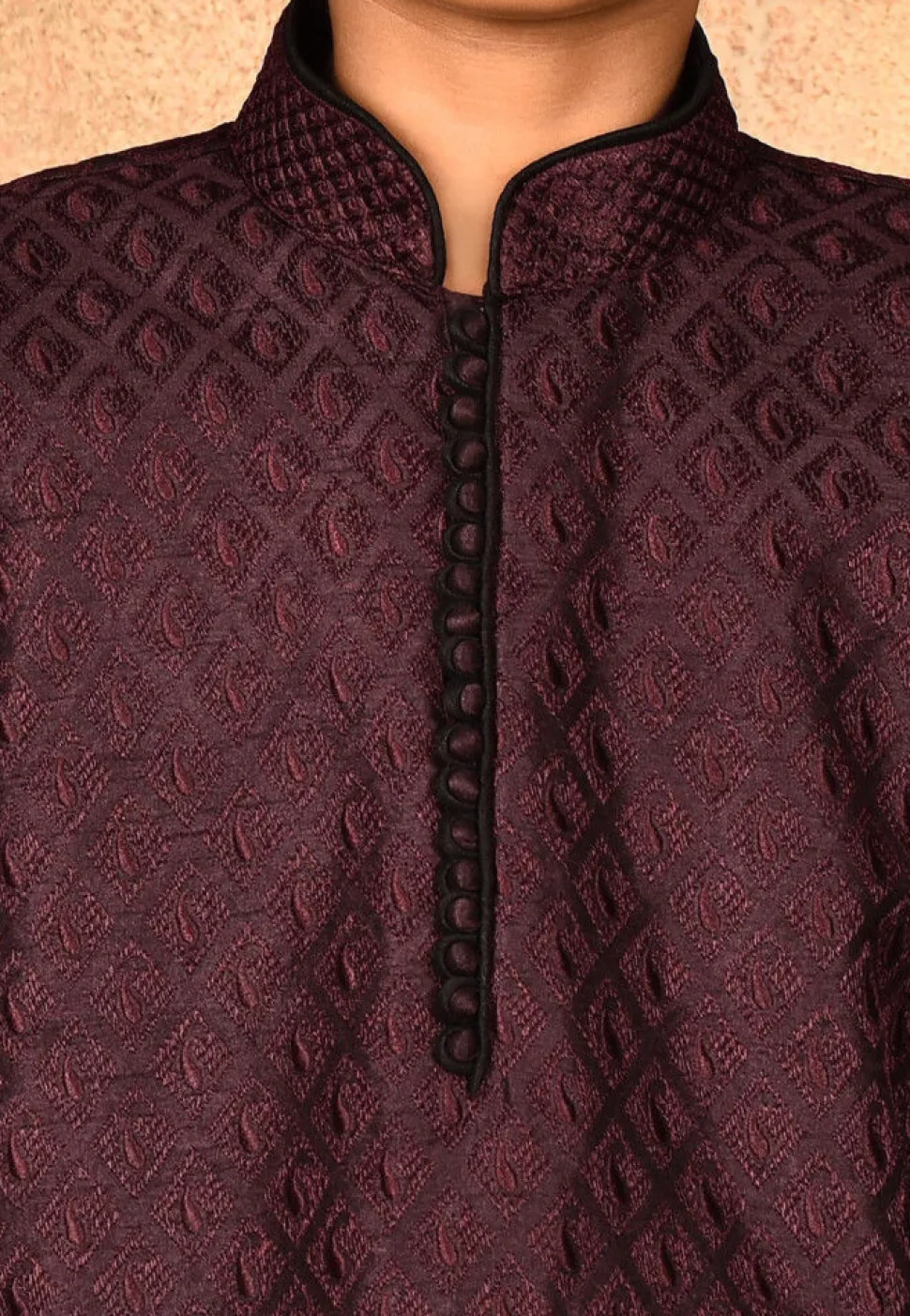 Embroidered Dupion Silk Kurta in Wine