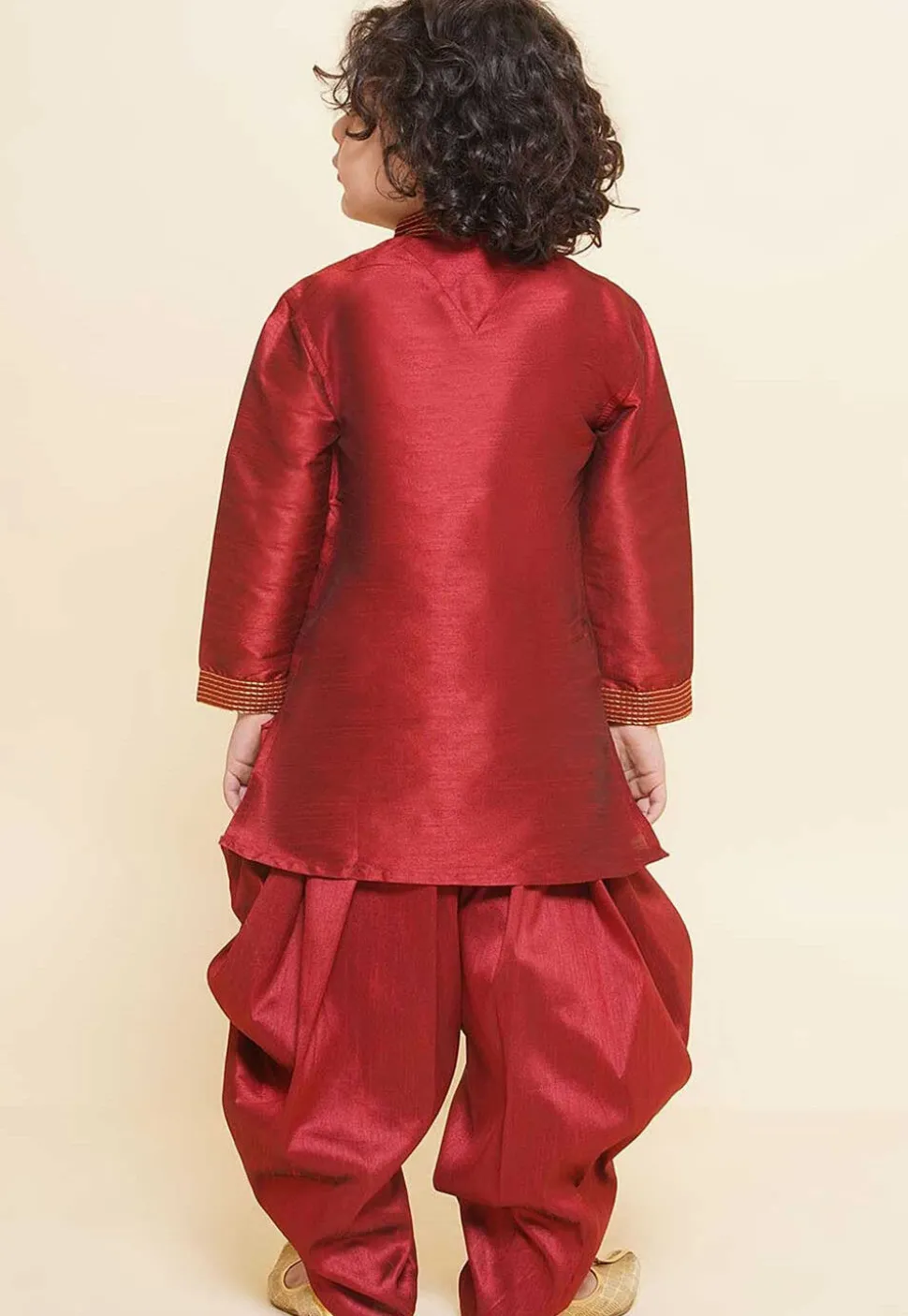 Embroidered Dupion Silk Kurta Set in Maroon