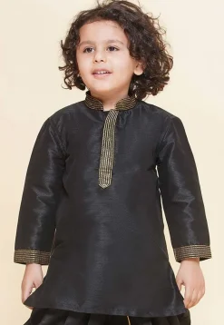 Embroidered Dupion Silk Kurta in Black