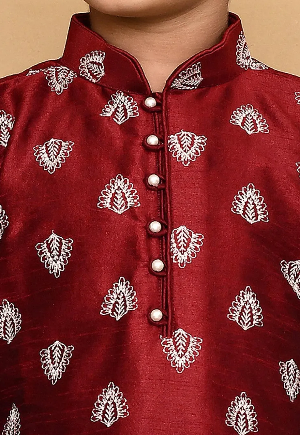 Embroidered Dupion Silk Kurta in Maroon