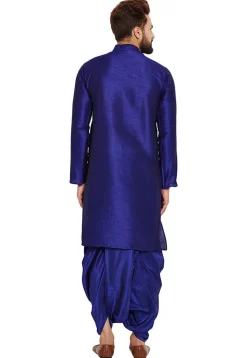 Embroidered Dupion Silk Kurta Set in Royal Blue