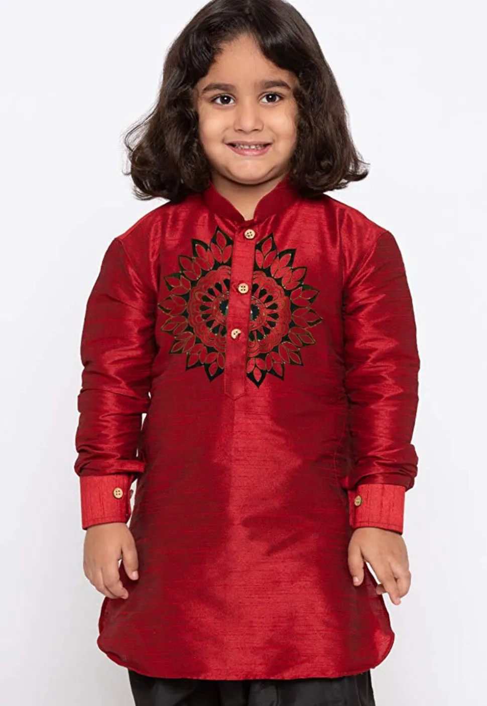 Embroidered Dupion Silk Kurta in Maroon
