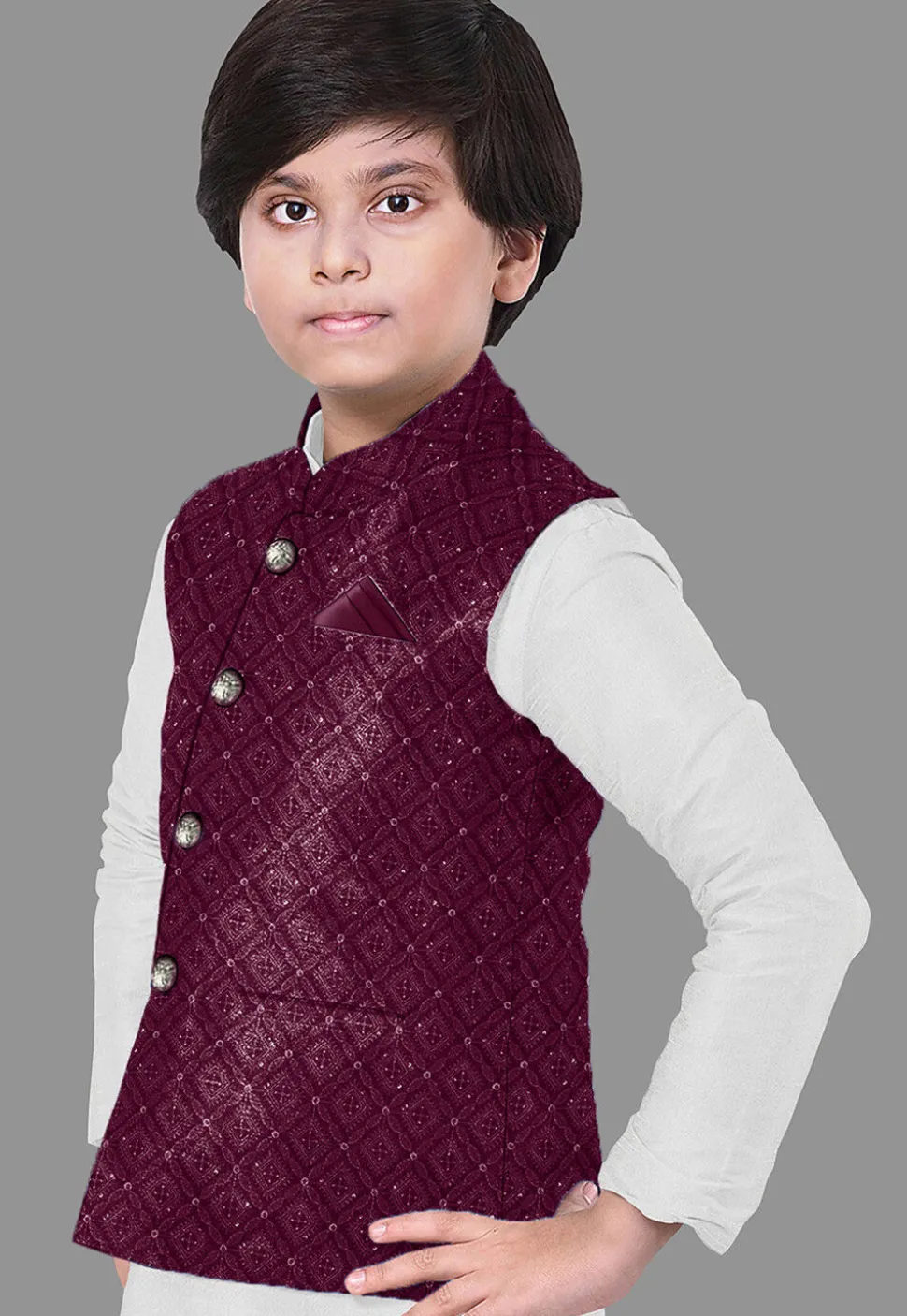 Embroidered Dupion Silk Kurta Set in Off White