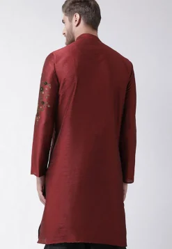Embroidered Dupion Silk Kurta in Maroon