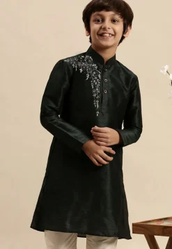 Embroidered Dupion Silk Kurta in Black