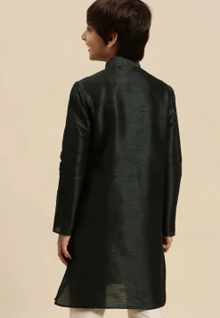 Embroidered Dupion Silk Kurta in Black