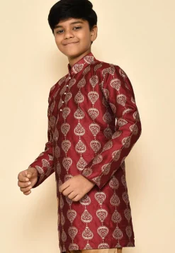 Embroidered Dupion Silk Kurta in Maroon