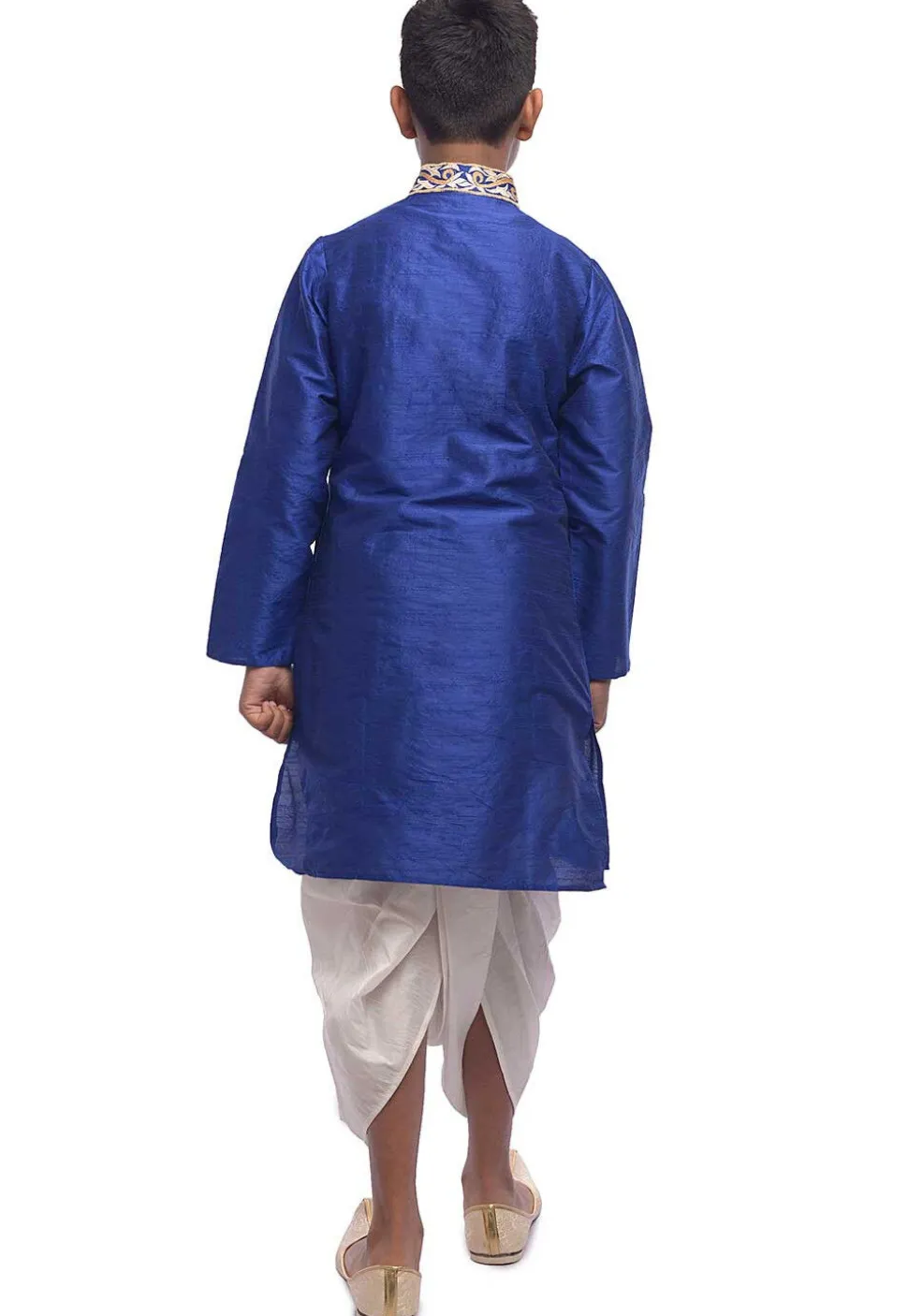 Embroidered Dupion Silk Kurta Set in Royal Blue