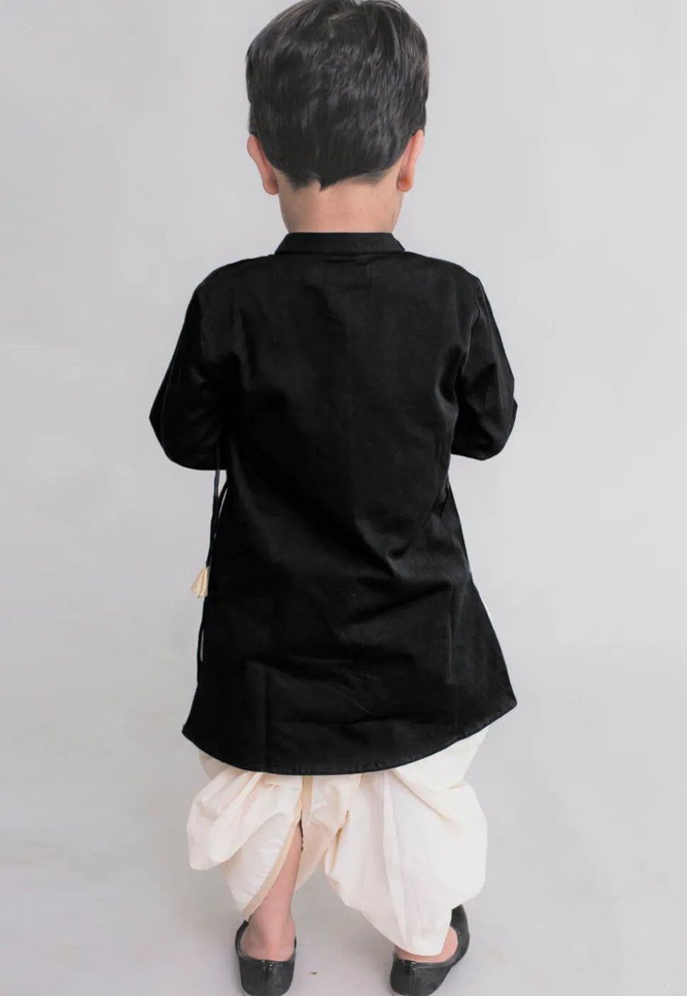 Embroidered Dupion Silk Kurta Set in Black