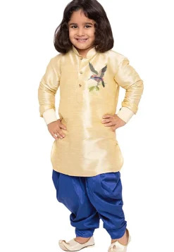 Embroidered Dupion Silk Kurta Set in Light Beige