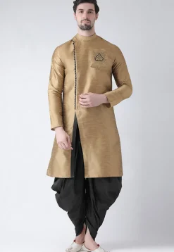 Embroidered Dupion Silk Kurta Set in Beige