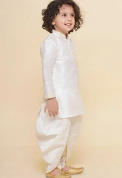 Embroidered Dupion Silk Kurta Set in Off White
