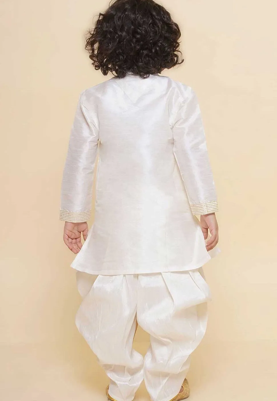 Embroidered Dupion Silk Kurta Set in Off White