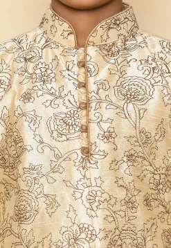 Embroidered Dupion Silk Kurta in Light Beige