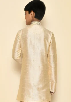 Embroidered Dupion Silk Kurta in Light Beige