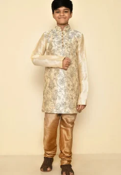 Embroidered Dupion Silk Kurta in Light Beige