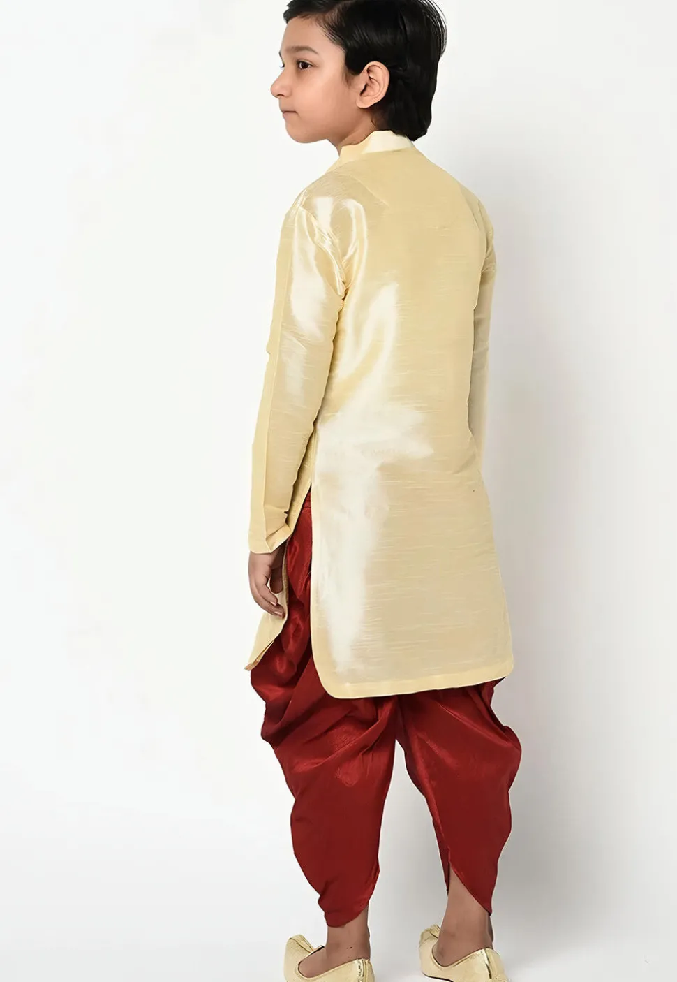 Embroidered Dupion Silk Kurta Set in Cream