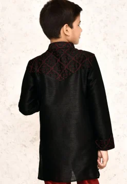 Embroidered Dupion Silk Kurta in Black