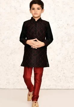 Embroidered Dupion Silk Kurta in Black