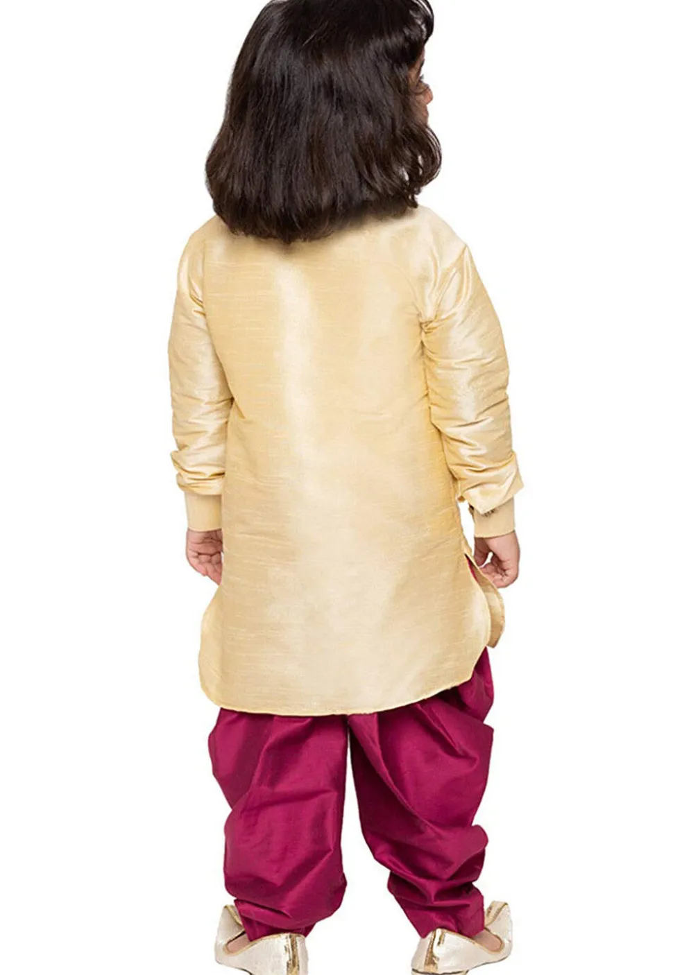 Embroidered Dupion Silk Kurta Set in Light Beige