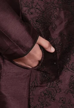 Embroidered Dupion Silk Kurta in Wine