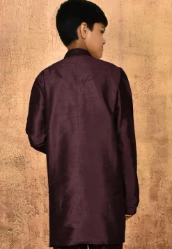 Embroidered Dupion Silk Kurta in Wine