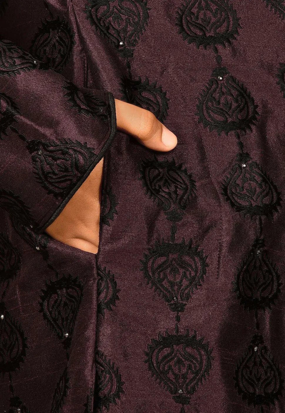 Embroidered Dupion Silk Kurta in Wine