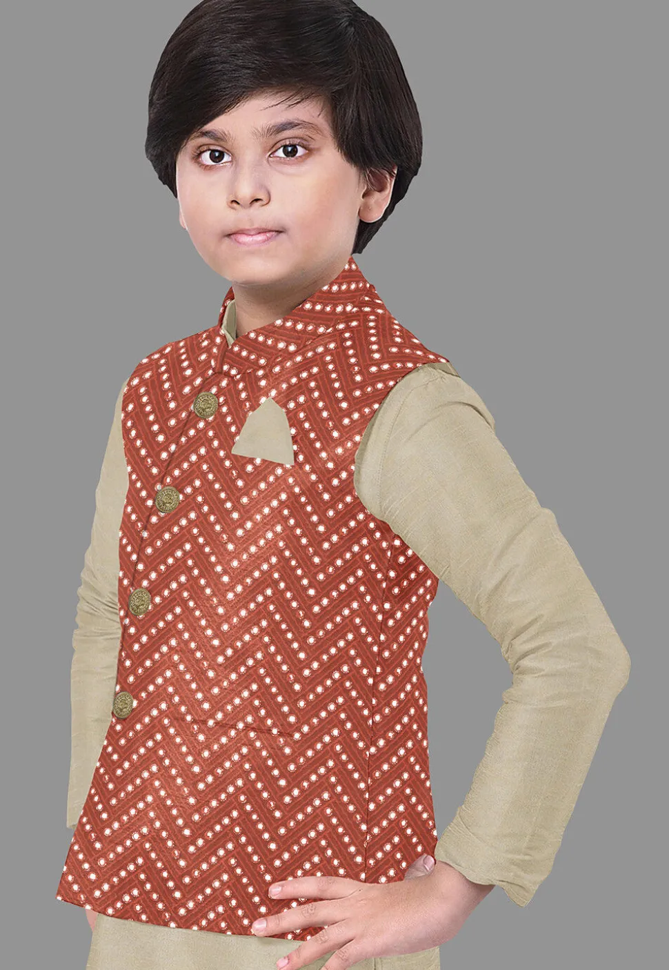Embroidered Dupion Silk Kurta Set in Beige
