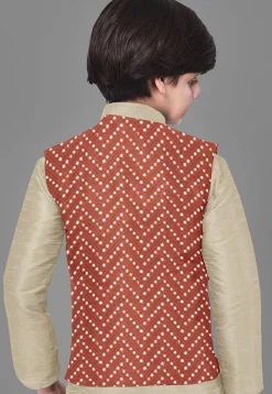 Embroidered Dupion Silk Kurta Set in Beige