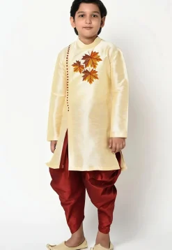 Embroidered Dupion Silk Kurta Set in Beige