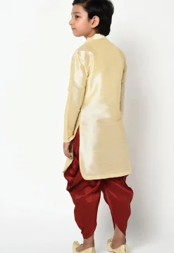 Embroidered Dupion Silk Kurta Set in Beige