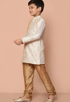 Embroidered Dupion Silk Kurta Set in Cream