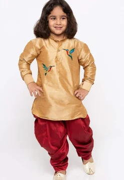 Embroidered Dupion Silk Kurta Set in Beige