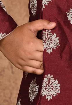Embroidered Dupion Silk Kurta in Maroon