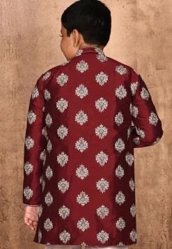 Embroidered Dupion Silk Kurta in Maroon