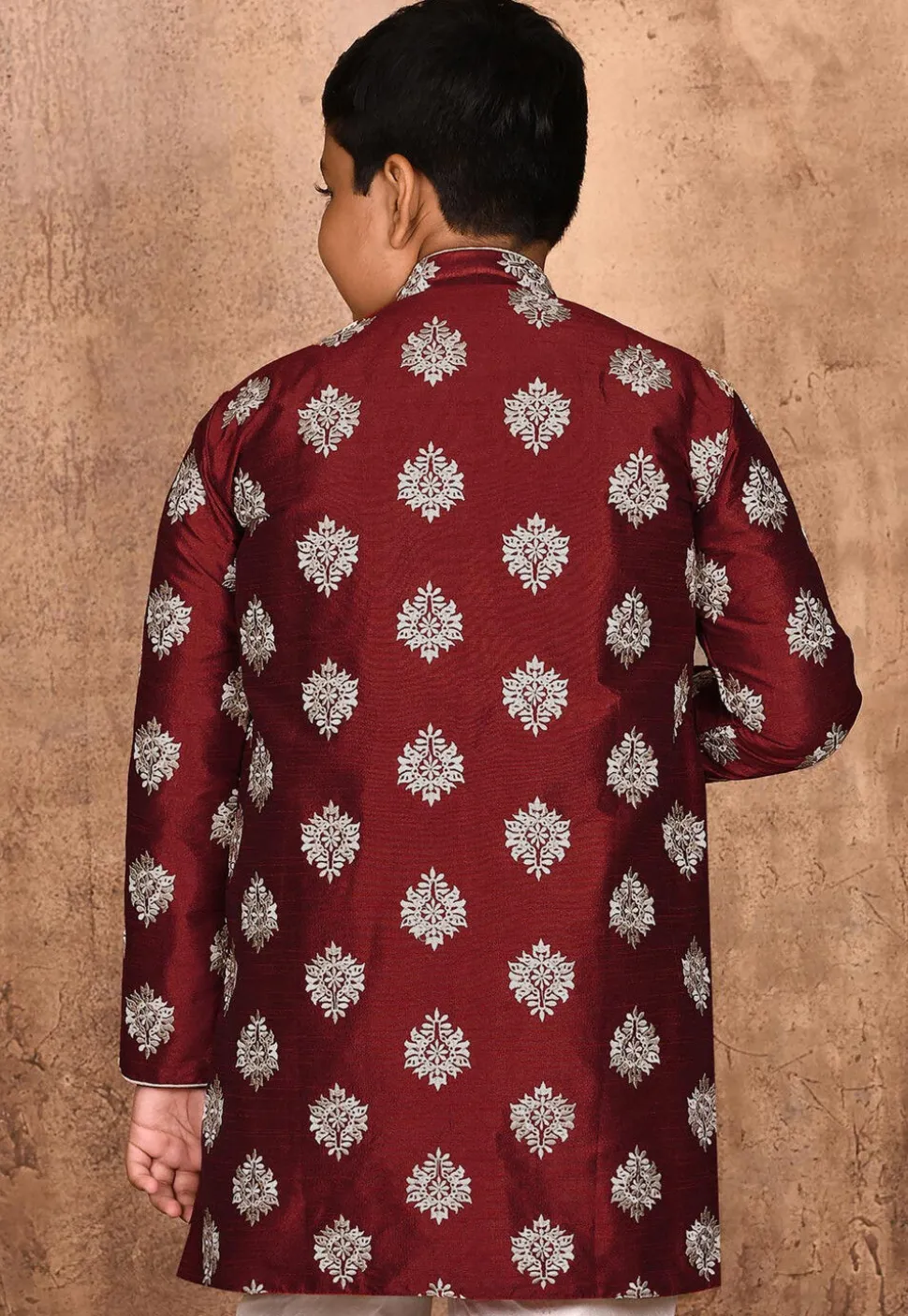 Embroidered Dupion Silk Kurta in Maroon