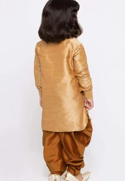 Embroidered Dupion Silk Kurta Set in Beige