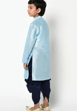 Embroidered Dupion Silk Kurta Set in Light Blue