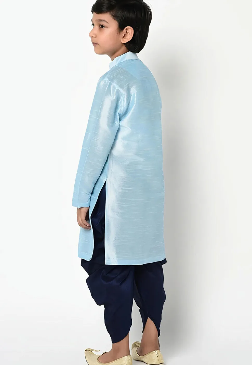 Embroidered Dupion Silk Kurta Set in Light Blue