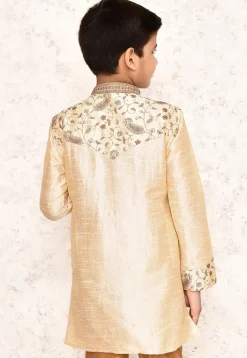 Embroidered Dupion Silk Kurta in Light Beige