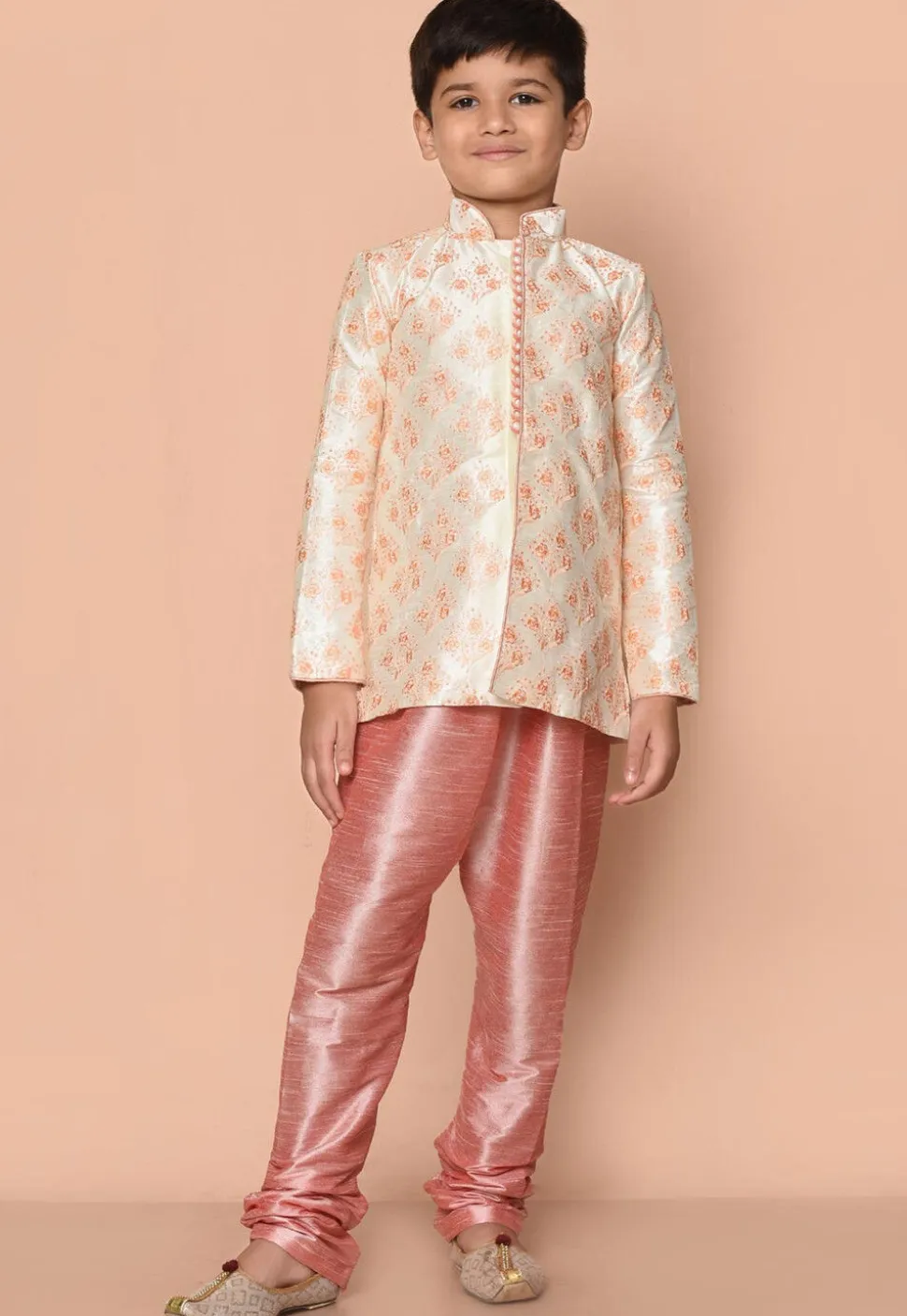 Embroidered Dupion Silk Kurta Set in Cream