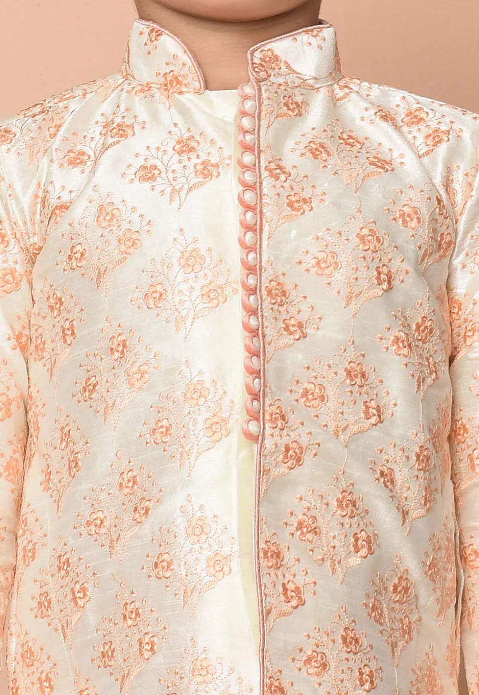 Embroidered Dupion Silk Kurta Set in Cream