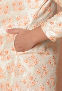 Embroidered Dupion Silk Kurta Set in Cream